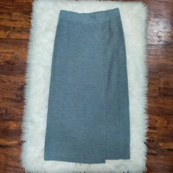 J.Crew Womens XS Gray Merino Wool Blend Wrap Style Midi Skirt - Picture 2 of 12